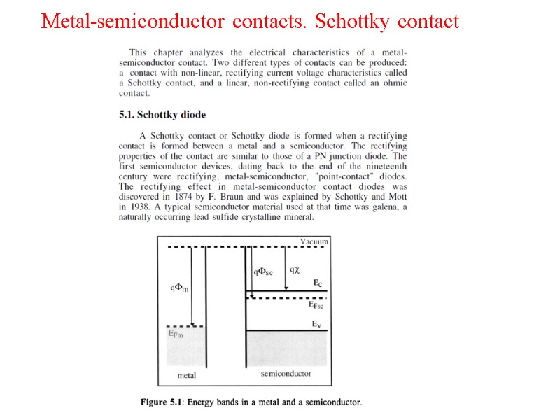 Metal-semiconductor contacts. Schottky contact